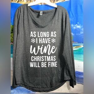 Wine Christmas Holiday Tee LS
